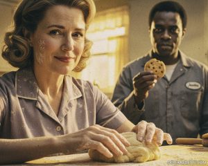 Dolly and Junta in their kitchen making cookies.